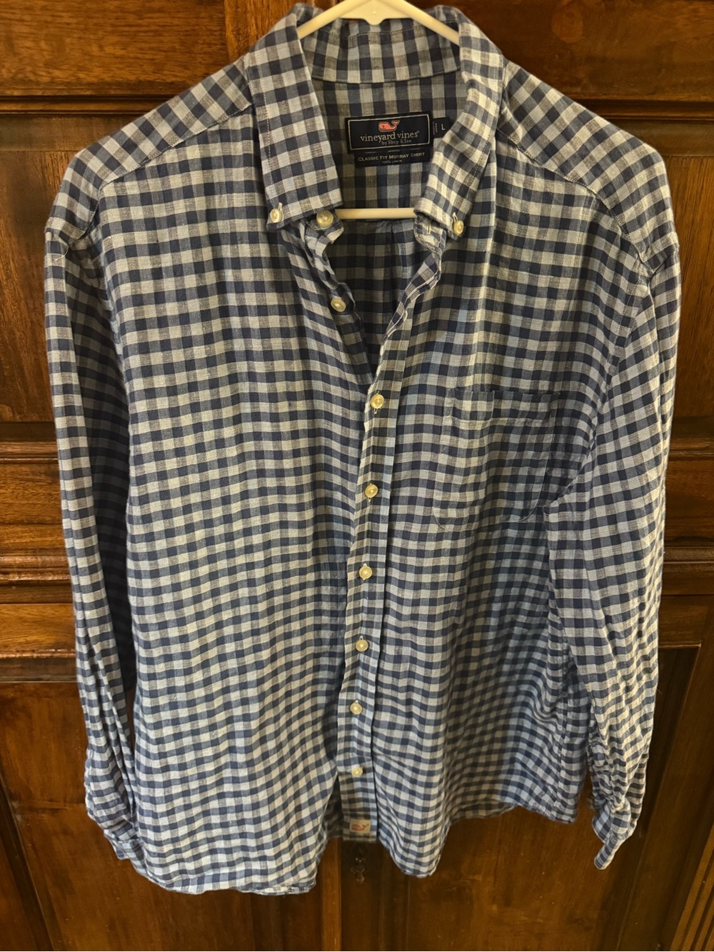 Vineyard Vines Murray Shirt Plaid Navy 100% Linen Classic Fit Large L
